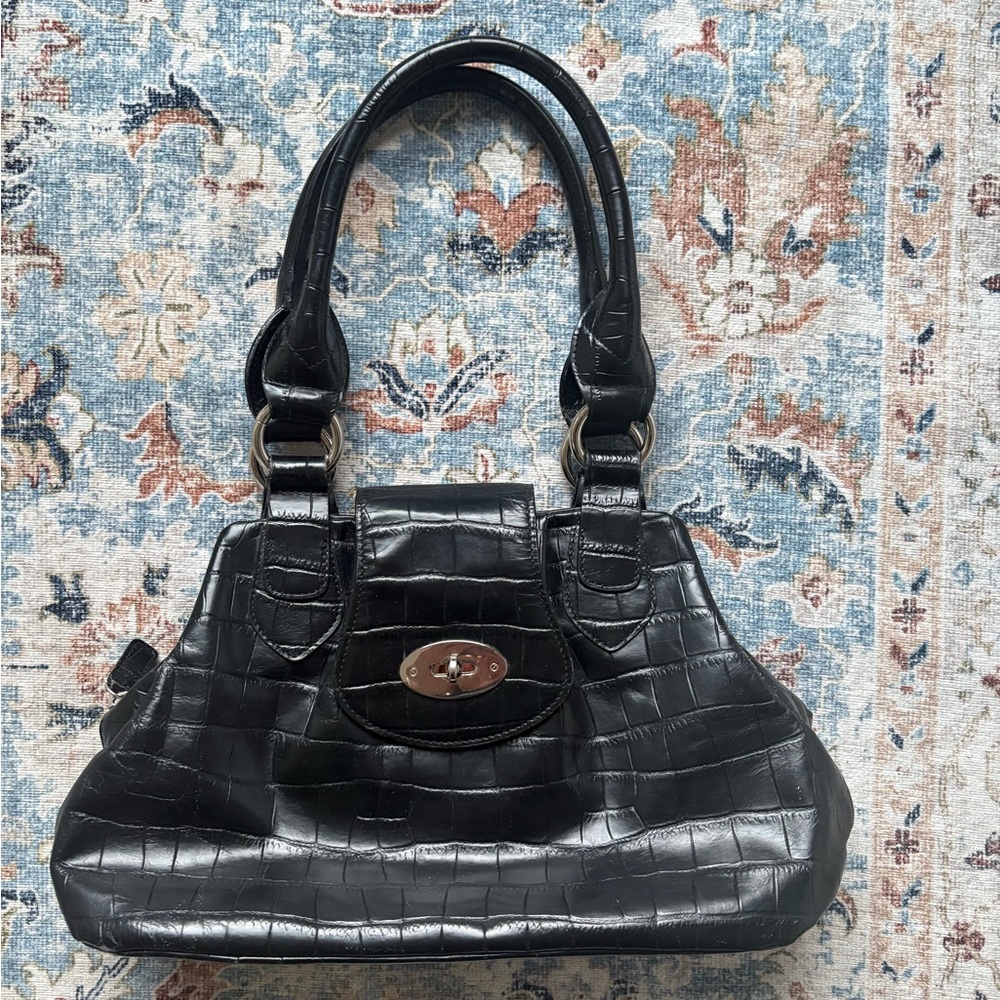 Danier Black Crocodile-Embossed Handbag